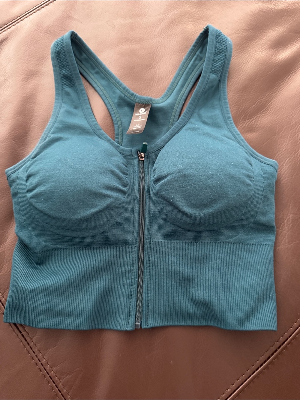 ⭐️promotion : Velocity Teal Front-Zip Racerback Sports Bra